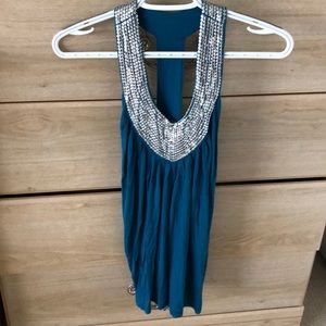 Sexy sequins trimmed teal tank